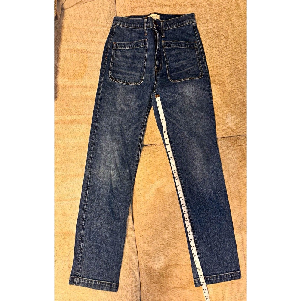 Madewell Full Length Classic Straight Jeans High Rise Patch Pocket Blue Denim 27